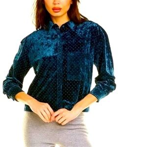 Something Navy Women's Studded Velvet Shirt Jacket Long Sleeve Blue Silver small